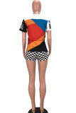 Active Casual Patchwork Two Piece Suits Print pencil Short Sleeve Two-Piece Short Set