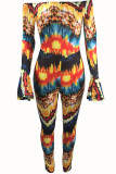 Sexy Print Long Sleeve one word collar Jumpsuits