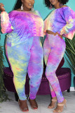 Sexy Casual Knitting Print Tie-dye Pullovers Pants O Neck Plus Size 