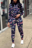 Casual Daily Blends Acetate Fiber Print Butterfly Print Draw String Hooded Collar Long Sleeve Regular Sleeve Two Pieces