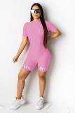 Fashion Casual Print Patchwork letter Solid Short Sleeve Turtleneck Jumpsuits