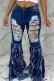 Fashion Casual Regular Solid Broken Hole Jeans