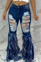 Fashion Casual Regular Solid Broken Hole Jeans