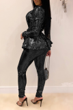 Fashion Slim Long-Sleeve V-Neck Two-Piece Set