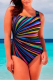 Fashion Sexy U Neck Sleeveless Spaghetti Strap Striped Print Plus Size Swimsuit