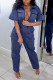 Fashion Casual Turndown Collar Short Sleeve Regular Sleeve Regular Patchwork Jumpsuits