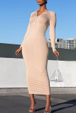 Fashion Sexy Regular Sleeve Long Sleeve Zipper Collar Long Sleeve Dress Ankle Length Solid Dresses