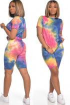 Fashion Sexy Print Tie Dye Two Piece Suits pencil Short Sleeve Two Pieces