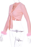 Fashion Sexy V Neck Long Sleeve Regular Sleeve Short Patchwork Tops