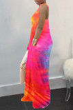 OL Orange Yellow rose red Sleeveless Slip A-Line Floor-Length Print Tie and dye Dresses