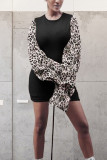 Street Patchwork Patchwork O Neck Long Sleeve Wrapped Skirt Dresses