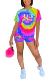 Fashion Active Print Tie Dye Two Piece Suits Straight Short Sleeve Two Pieces