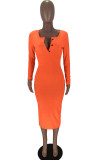 Sexy Long Sleeves O neck A-Line Mid-Calf Solid Dresses