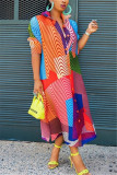 Fashion Casual Half Sleeve Turndown Collar Shirt Dress Ankle Length Print Dresses (Without Belt)