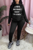 Casual England Letter Print Solid Straight Long Sleeve Two Pieces