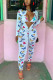street Print zipper Long Sleeve V Neck Jumpsuits