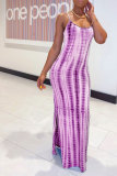 Fashion Sexy adult Green Khaki purple Dark Blue Blue and gray Off The Shoulder Sleeveless Slip Pencil Dress Ankle-Length Print Patchwork split Tie and dye Dresses