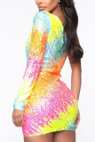 Milk. Fashion adult Ma'am Street One Shoulder Long Sleeves one shoulder collar Step Skirt skirt Print Dresses