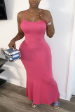 Sexy Orange rose red Shallow yellow Spaghetti Strap Sleeveless Slip Mermaid Ankle-Length Solid Dresses