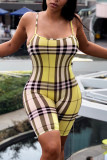 Fashion Casual Spaghetti Strap Sleeveless Spaghetti Strap Skinny Plaid Print Romper