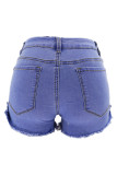 Denim Button Fly Sleeveless Mid Zippered Patchwork Old Tassel Solid washing Straight shorts Shorts