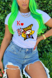 Red Black Yellow O Neck Short Sleeve Letter Patchwork Print Character Slim fit Tops