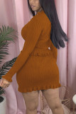 Fashion Casual adult Ma'am Solid Two Piece Suits A-line skirt Long Sleeve Two Pieces