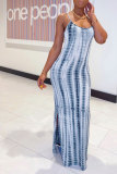 Fashion Sexy adult Green Khaki purple Dark Blue Blue and gray Off The Shoulder Sleeveless Slip Pencil Dress Ankle-Length Print Patchwork split Tie and dye Dresses
