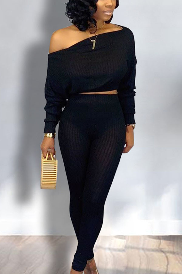 Europe and America Solid pencil Long Sleeve Two Pieces