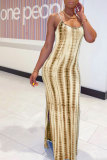 Fashion Sexy adult Green Khaki purple Dark Blue Blue and gray Off The Shoulder Sleeveless Slip Pencil Dress Ankle-Length Print Patchwork split Tie and dye Dresses