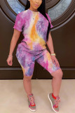 Fashion Casual adult Patchwork Print Tie Dye Two Piece Suits Straight Short Sleeve Two Pieces