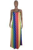 Fashion Sexy adult multicolor Off The Shoulder Sleeveless Slip Swagger Floor-Length Print Patchwork Dresses
