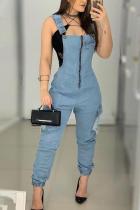 Fashion Casual Patchwork Solid Draped zipper The cowboy Sleeveless Slip Jumpsuits