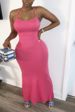 Sexy Orange rose red Shallow yellow Spaghetti Strap Sleeveless Slip Mermaid Ankle-Length Solid Dresses