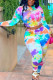 Fashion Sexy Adult Print Tie-dye O Neck Long Sleeve Regular Sleeve Short Two Pieces