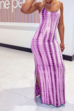 Fashion Sexy adult Green Khaki purple Dark Blue Blue and gray Off The Shoulder Sleeveless Slip Pencil Dress Ankle-Length Print Patchwork split Tie and dye Dresses