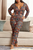 Sexy Living Knitting National Totem Print Buttons U Neck Skinny Jumpsuits