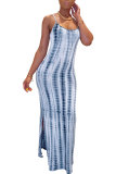 Fashion Sexy adult Green Khaki purple Dark Blue Blue and gray Off The Shoulder Sleeveless Slip Pencil Dress Ankle-Length Print Patchwork split Tie and dye Dresses