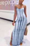 Fashion Sexy adult Green Khaki purple Dark Blue Blue and gray Off The Shoulder Sleeveless Slip Pencil Dress Ankle-Length Print Patchwork split Tie and dye Dresses