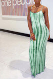 Fashion Sexy adult Green Khaki purple Dark Blue Blue and gray Off The Shoulder Sleeveless Slip Pencil Dress Ankle-Length Print Patchwork split Tie and dye Dresses