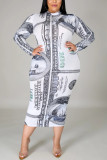 Fashion Sexy Turtleneck Long Sleeve Regular Sleeve Print Printed Dress Plus Size