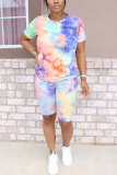 Fashion Sexy adult Patchwork Print Tie Dye Two Piece Suits Straight Short Sleeve Two Pieces