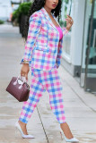 Fashion Casual Long Sleeve Turn-back Collar Regular Sleeve Regular Plaid Print Two Pieces