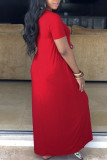 Fashion Casual Red Grey Blue Green Cap Sleeve Short Sleeves V Neck Swagger Floor-Length Solid Dresses