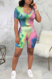 Fashion Sexy adult Ma'am Patchwork Print Two Piece Suits Straight Short Sleeve Two Pieces