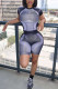 Fashion adult Ma'am Street Geometric Patchwork Print Two Piece Suits pencil Short Sleeve Two Pieces
