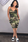 Sexy Fashion Camouflage Chemical fiber blend Sleeveless V Neck Rompers