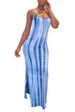 Fashion Sexy adult Green Khaki purple Dark Blue Blue and gray Off The Shoulder Sleeveless Slip Pencil Dress Ankle-Length Print Patchwork split Tie and dye Dresses