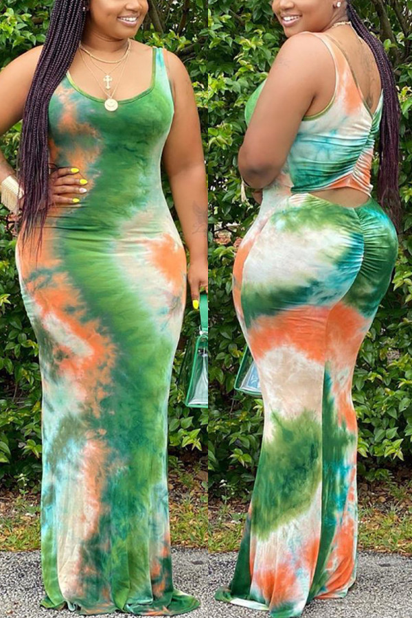 Sexy Plus Size Printed Sleeveless Dress
