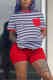 Fashion Casual Striped Print T-shirt Shorts Set